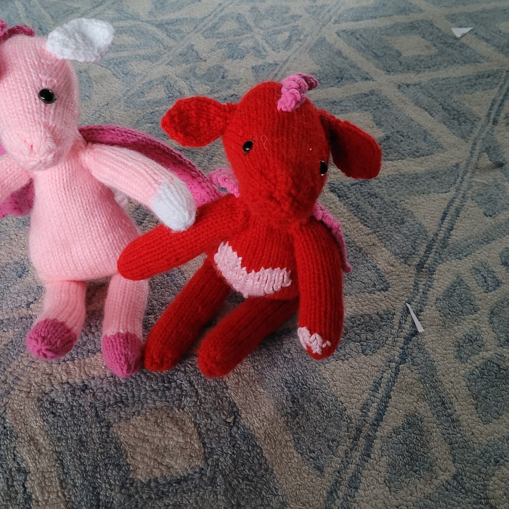 Handmade Pink and Red Knit Unicorn Toys